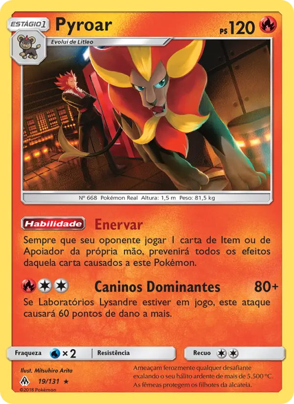 Carta Pyroar, número 19/131 da coleção Luz Proibida