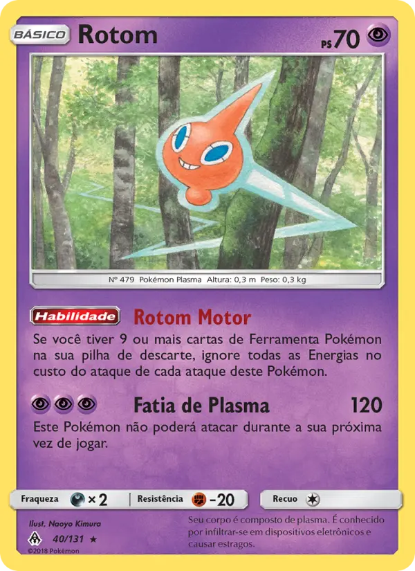 Carta Rotom, número 40/131 da coleção Luz Proibida