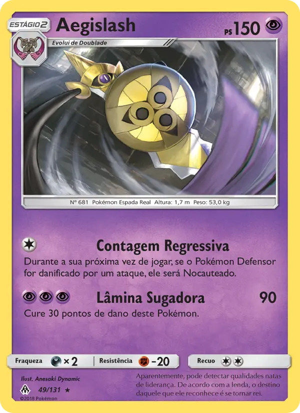 Carta Aegislash, número 49/131 da coleção Luz Proibida