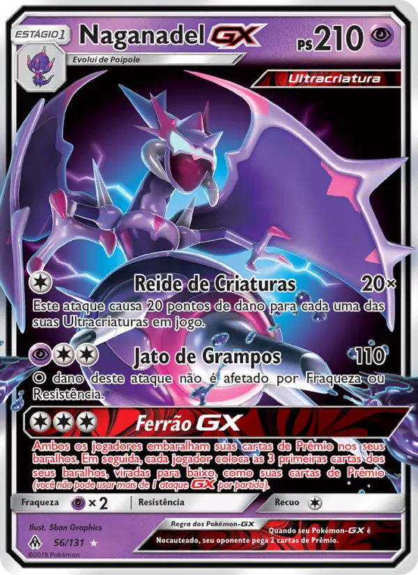 Carta Naganadel GX, número 56/131 da coleção Luz Proibida