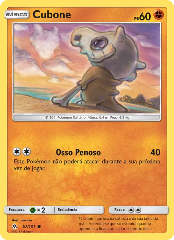 Carta Cubone, número 57/131 da coleção Luz Proibida