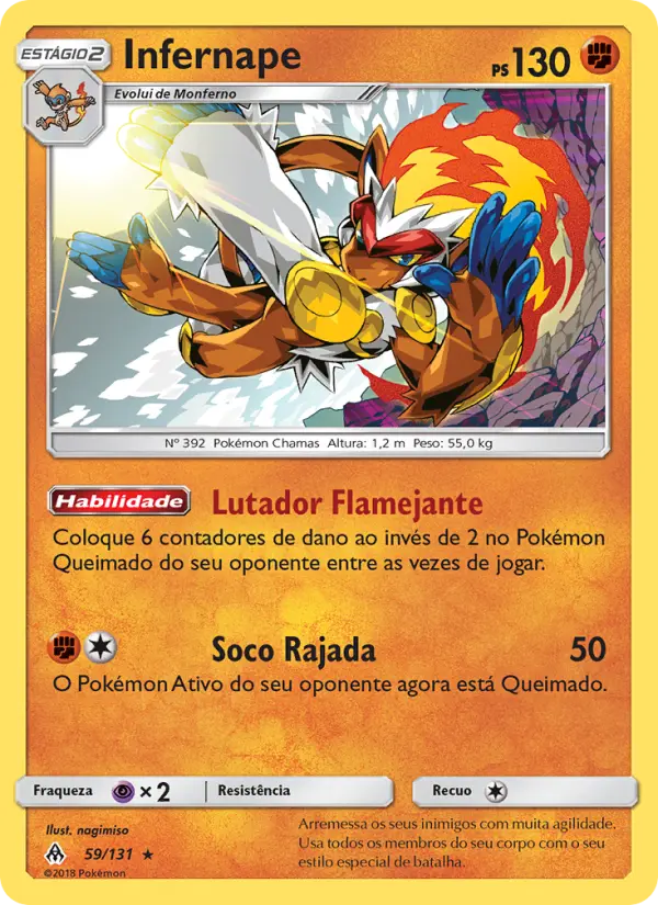 Carta Infernape, número 59/131 da coleção Luz Proibida