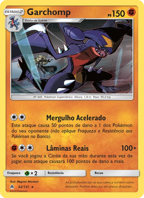 Carta Garchomp, número 62/131 da coleção Luz Proibida