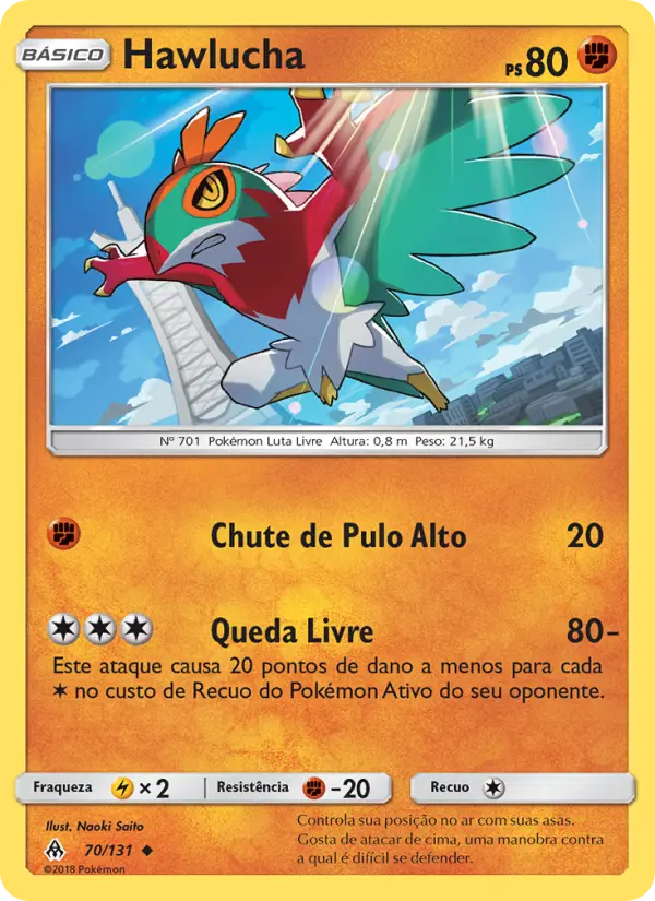 Carta Hawlucha, número 70/131 da coleção Luz Proibida
