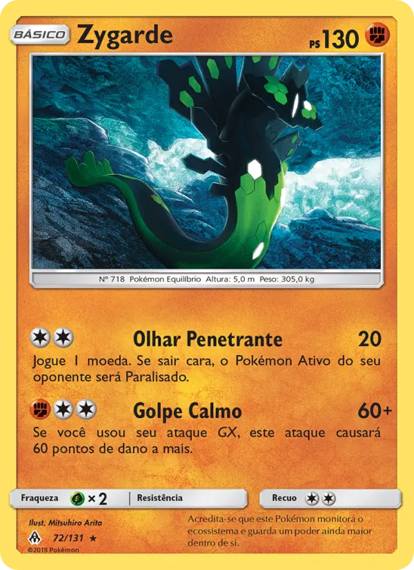 Carta Zygarde, número 72/131 da coleção Luz Proibida