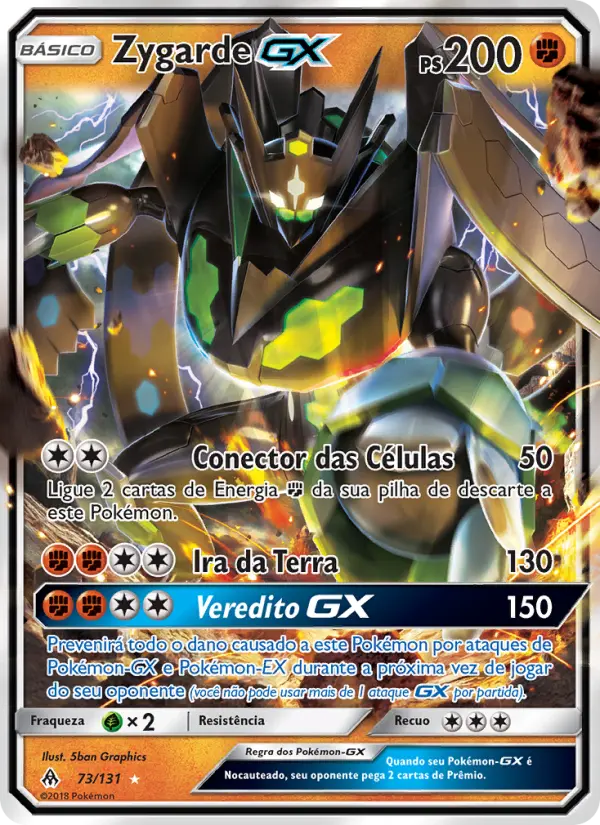 Carta Zygarde GX, número 73/131 da coleção Luz Proibida
