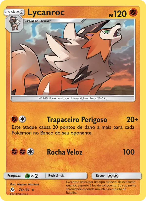 Carta Lycanroc, número 76/131 da coleção Luz Proibida