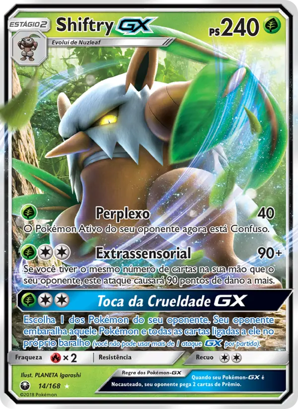 Carta Shiftry GX, número 14/168 da coleção Tempestade Celestial