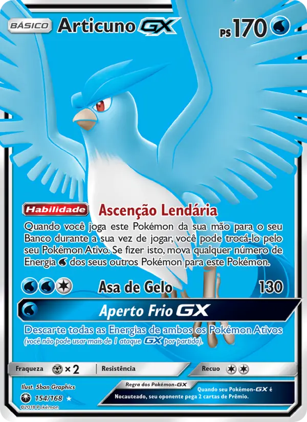Carta Articuno GX, número 154/168 da coleção Tempestade Celestial
