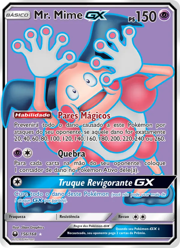 Carta Mr. Mime GX, número 156/168 da coleção Tempestade Celestial