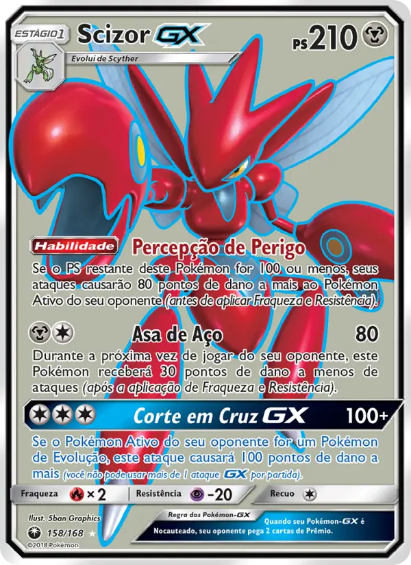 Carta Scizor GX, número 158/168 da coleção Tempestade Celestial