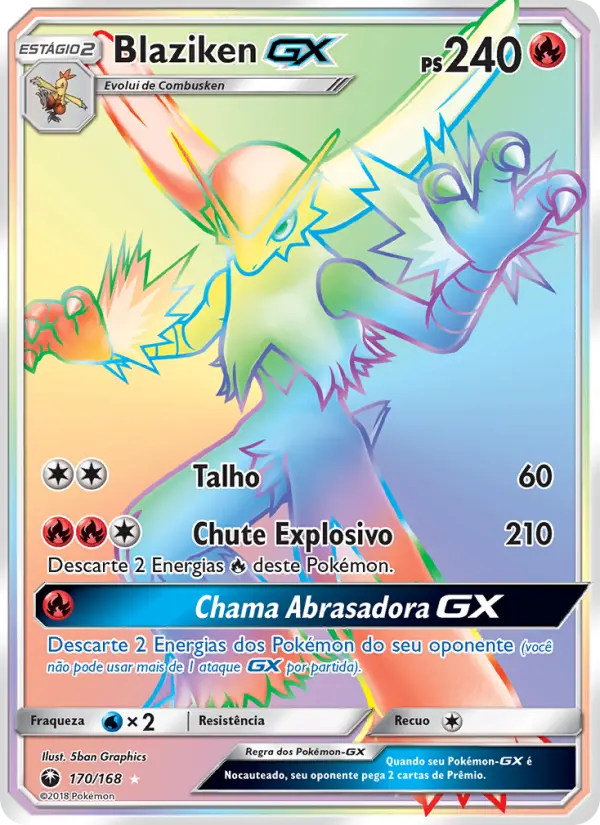 Carta Blaziken GX, número 170/168 da coleção Tempestade Celestial