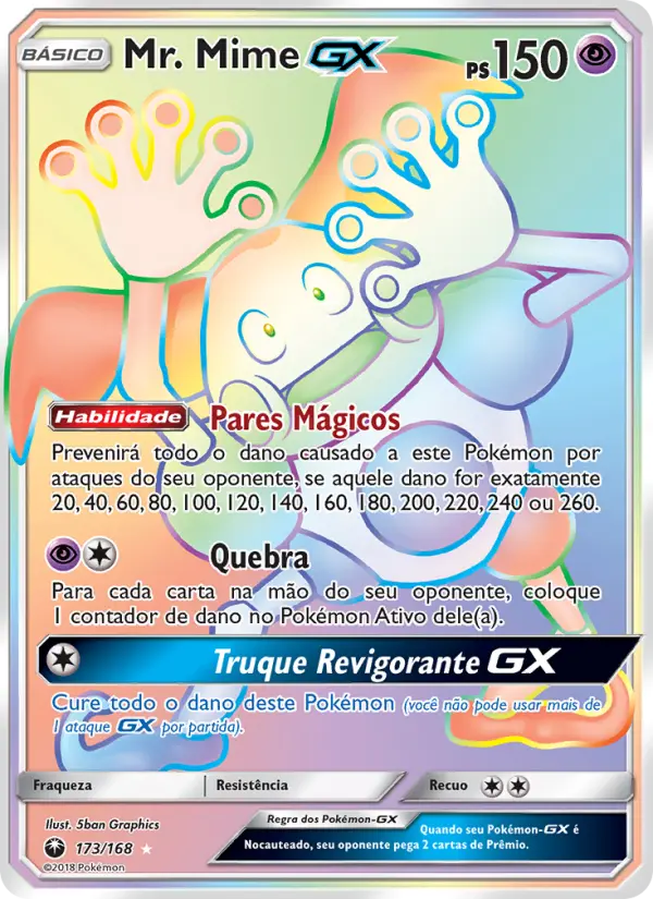 Carta Mr. Mime GX, número 173/168 da coleção Tempestade Celestial
