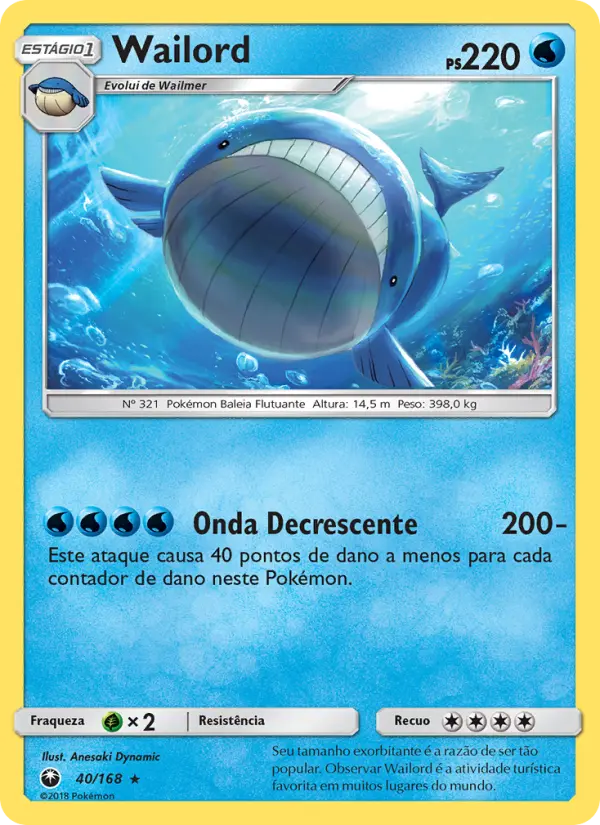 Carta Wailord, número 40/168 da coleção Tempestade Celestial