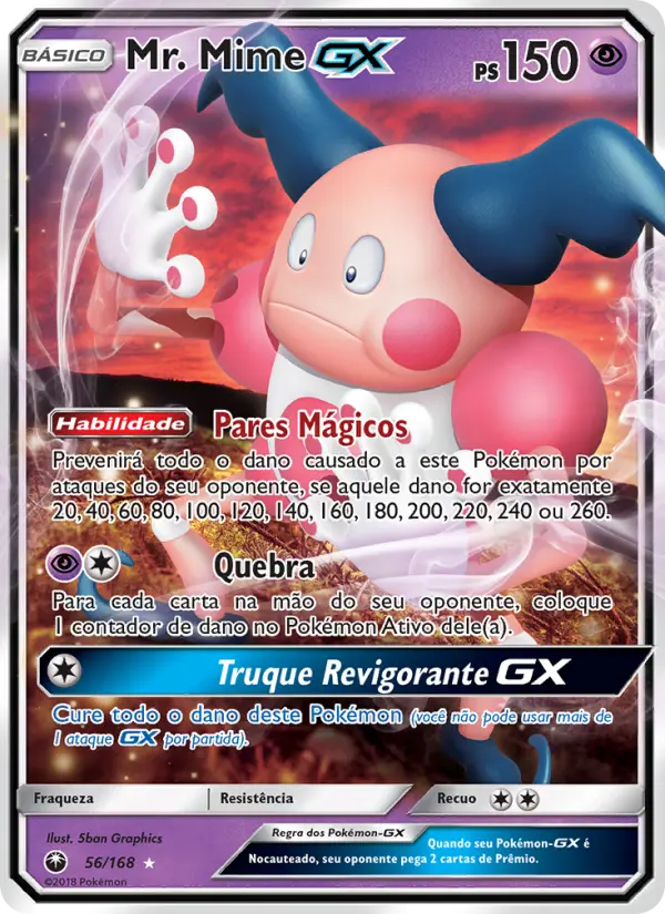 Carta Mr. Mime GX, número 56/168 da coleção Tempestade Celestial