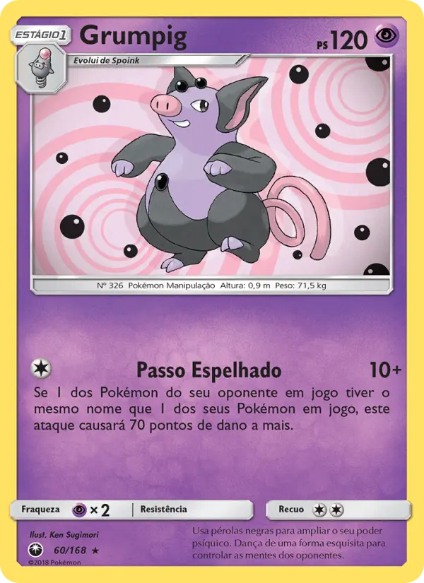 Carta Grumpig, número 60/168 da coleção Tempestade Celestial