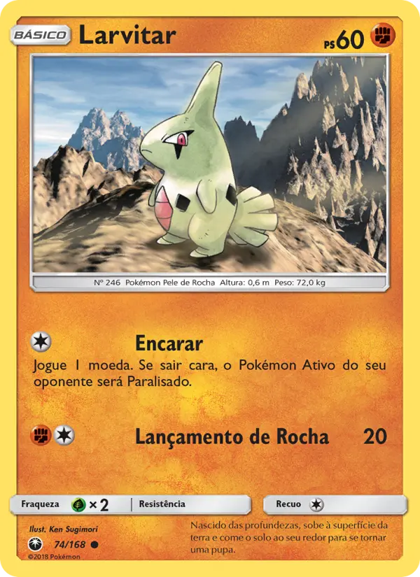 Carta Larvitar, número 74/168 da coleção Tempestade Celestial