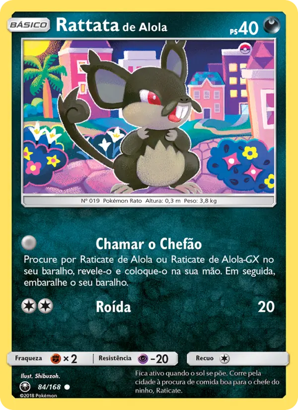 Carta Rattata de Alola, número 84/168 da coleção Tempestade Celestial