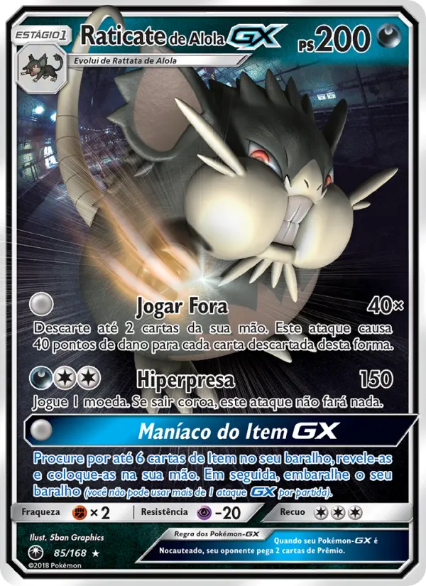 Carta Raticate de Alola GX, número 85/168 da coleção Tempestade Celestial