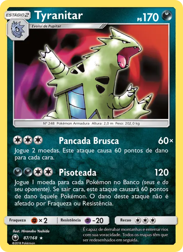 Carta Tyranitar, número 87/168 da coleção Tempestade Celestial