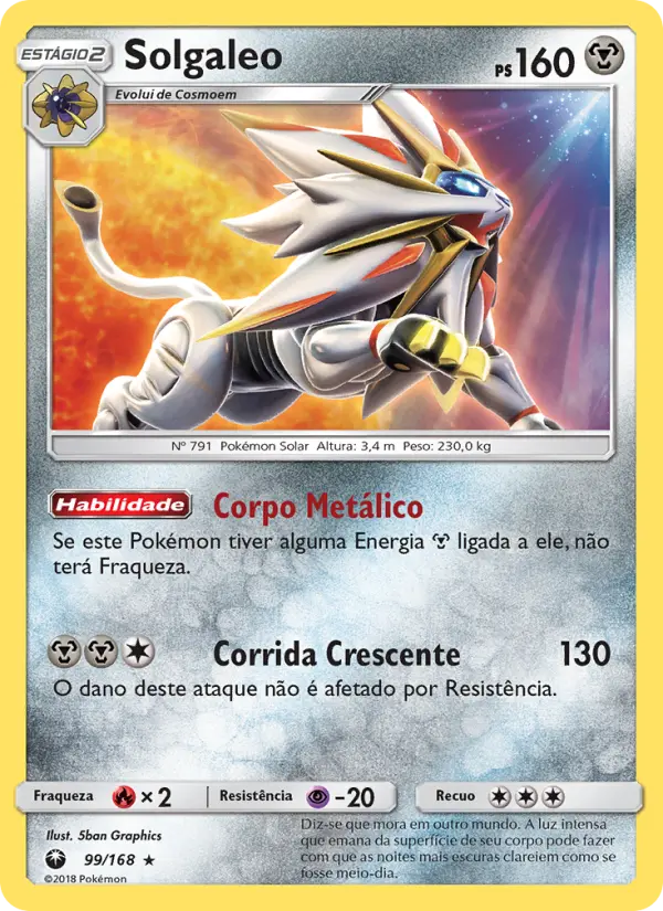 Carta Solgaleo, número 99/168 da coleção Tempestade Celestial
