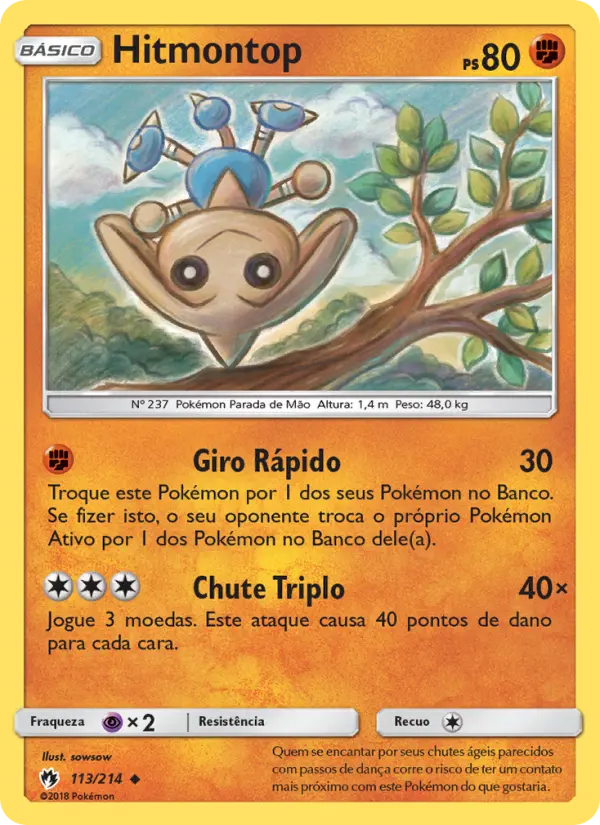Carta Hitmontop, número 113/214 da coleção Trovões Perdidos