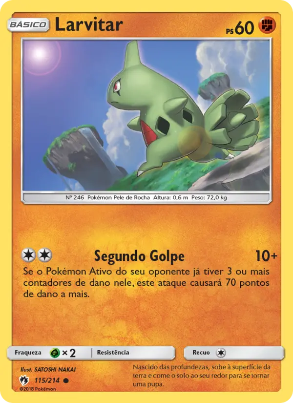 Carta Larvitar, número 115/214 da coleção Trovões Perdidos