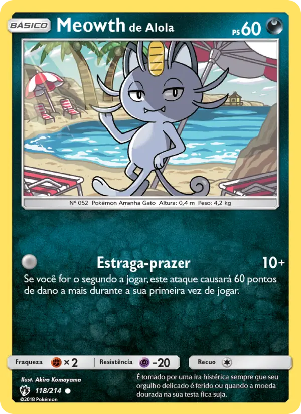 Carta Meowth de Alola, número 118/214 da coleção Trovões Perdidos