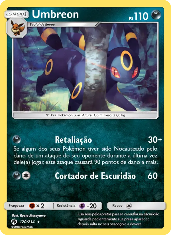 Carta Umbreon, número 120/214 da coleção Trovões Perdidos