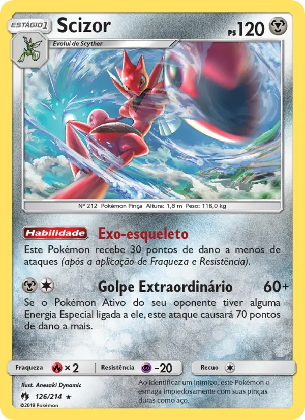 Carta Scizor, número 126/214 da coleção Trovões Perdidos