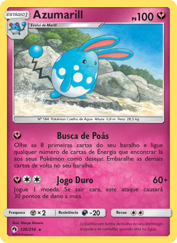 Carta Azumarill, número 136/214 da coleção Trovões Perdidos