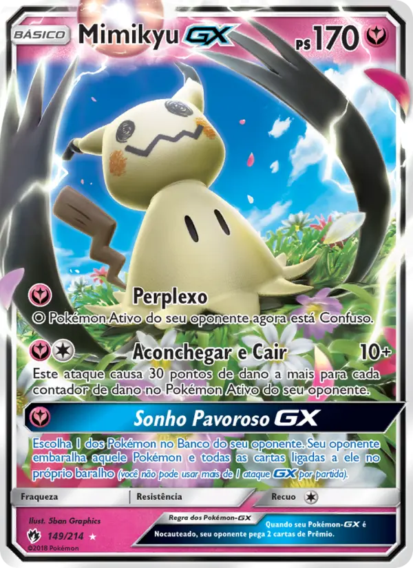 Carta Mimikyu GX, número 149/214 da coleção Trovões Perdidos