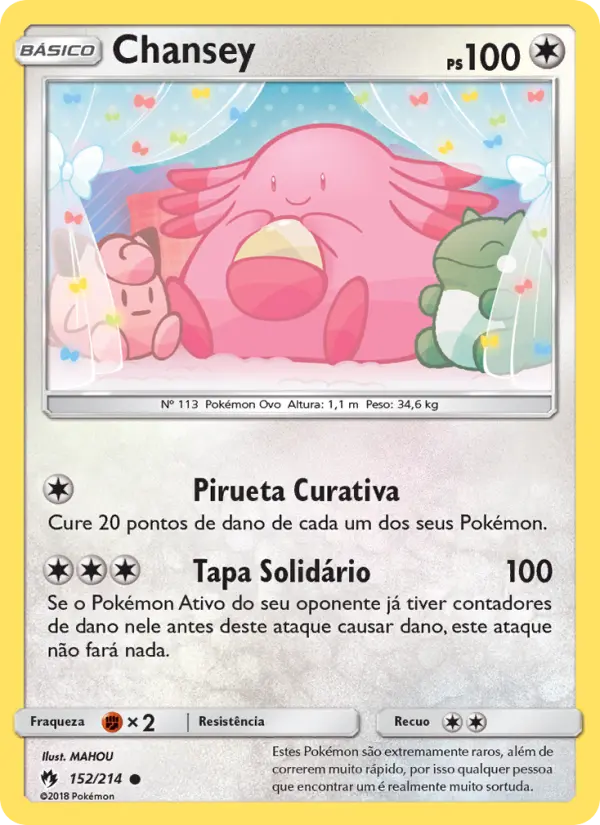 Carta Chansey, número 152/214 da coleção Trovões Perdidos