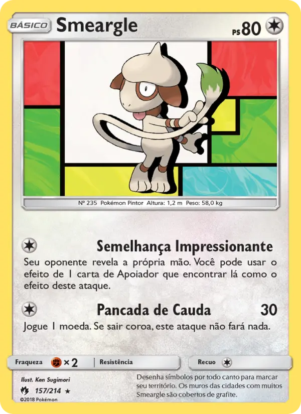 Carta Smeargle, número 157/214 da coleção Trovões Perdidos