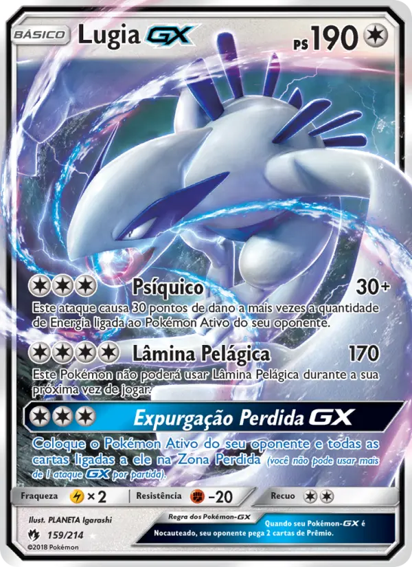 Carta Lugia GX, número 159/214 da coleção Trovões Perdidos