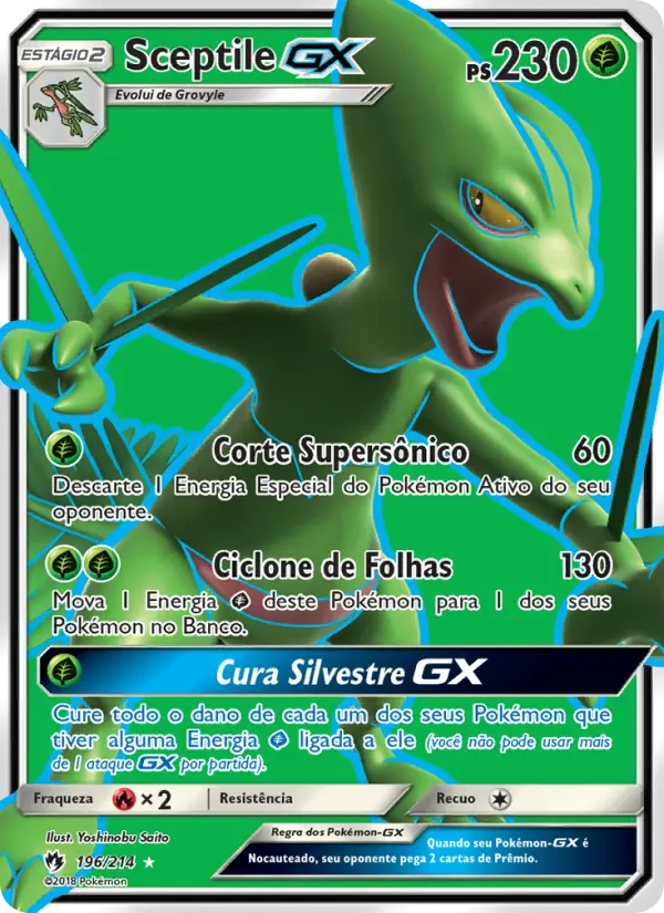 Carta Sceptile GX, número 196/214 da coleção Trovões Perdidos