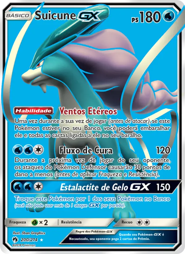 Carta Suicune GX, número 200/214 da coleção Trovões Perdidos