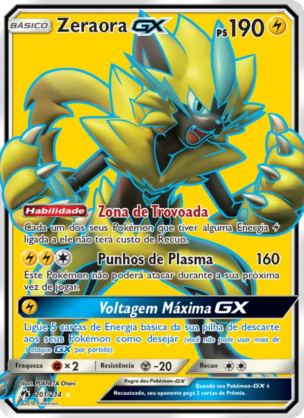 Carta Zeraora GX, número 201/214 da coleção Trovões Perdidos