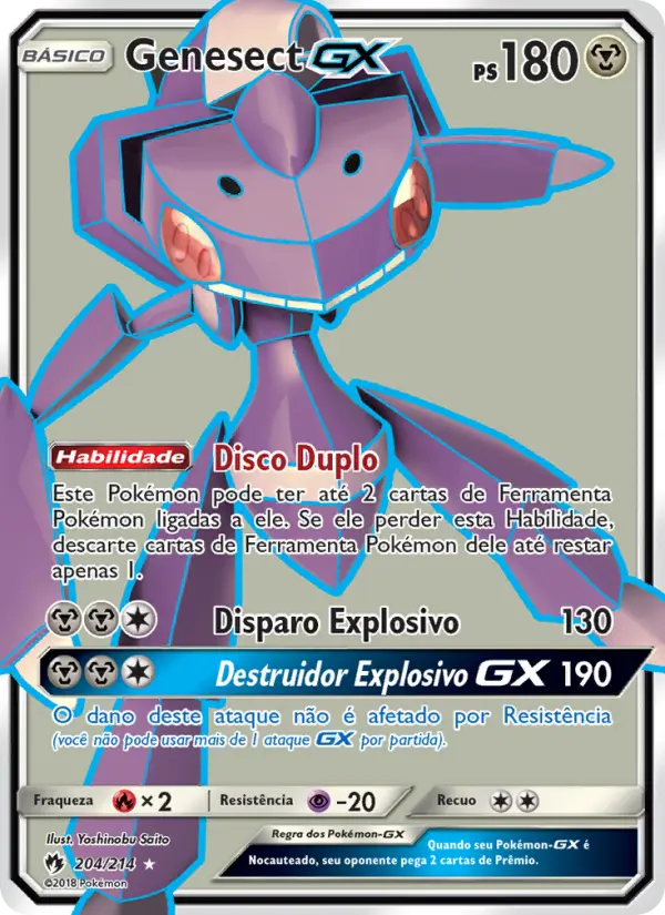Carta Genesect GX, número 204/214 da coleção Trovões Perdidos
