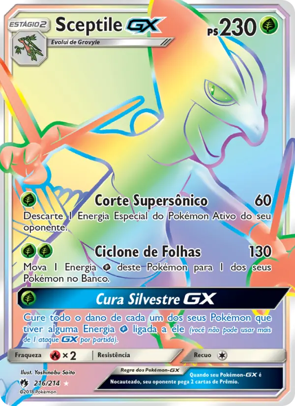 Carta Sceptile GX, número 216/214 da coleção Trovões Perdidos
