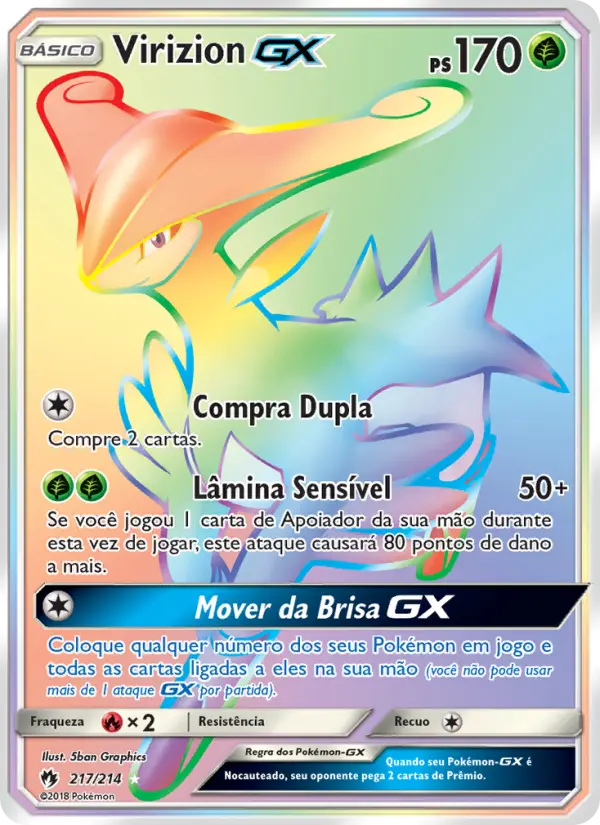 Carta Virizion GX, número 217/214 da coleção Trovões Perdidos