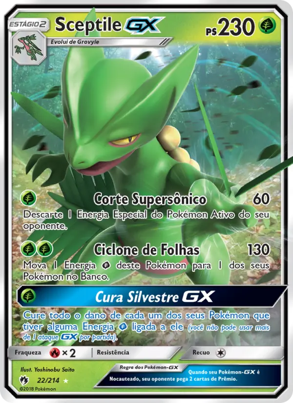 Carta Sceptile GX, número 22/214 da coleção Trovões Perdidos