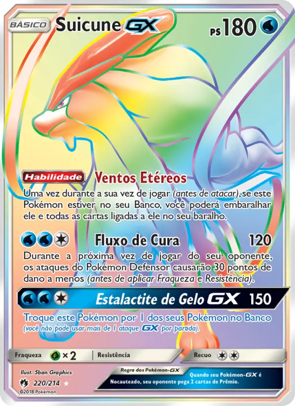 Carta Suicune GX, número 220/214 da coleção Trovões Perdidos