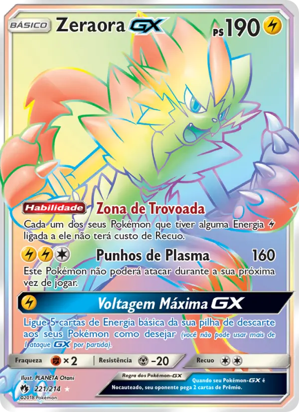 Carta Zeraora GX, número 221/214 da coleção Trovões Perdidos