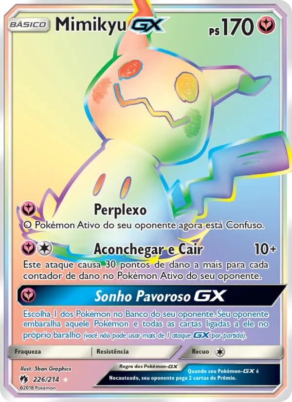 Carta Mimikyu GX, número 226/214 da coleção Trovões Perdidos