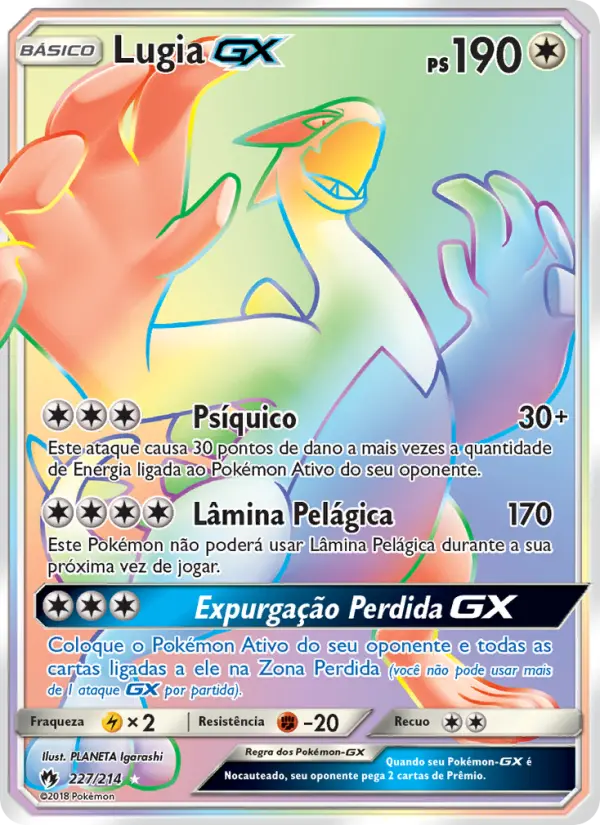 Carta Lugia GX, número 227/214 da coleção Trovões Perdidos