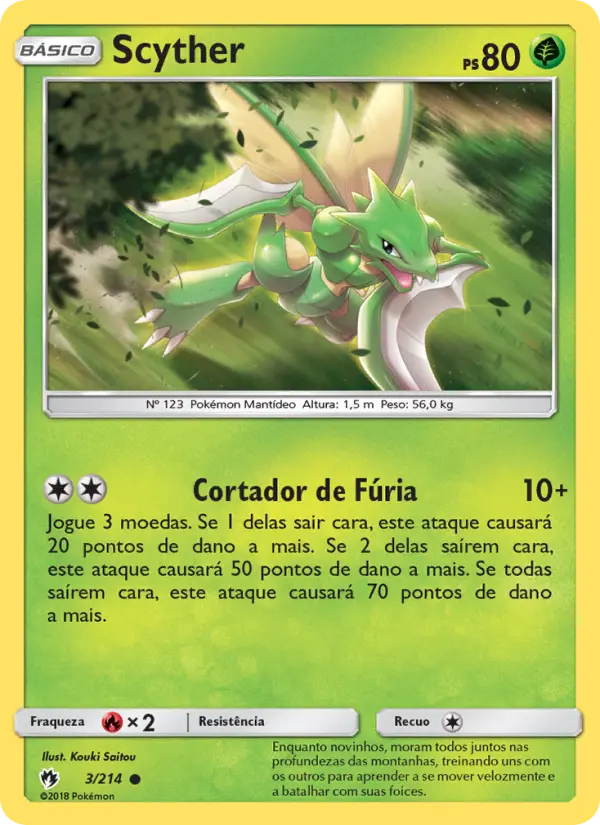 Carta Scyther, número 3/214 da coleção Trovões Perdidos
