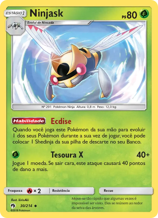Carta Ninjask, número 30/214 da coleção Trovões Perdidos