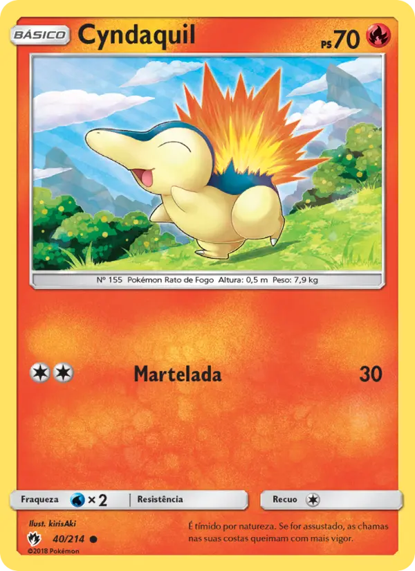 Carta Cyndaquil, número 40/214 da coleção Trovões Perdidos