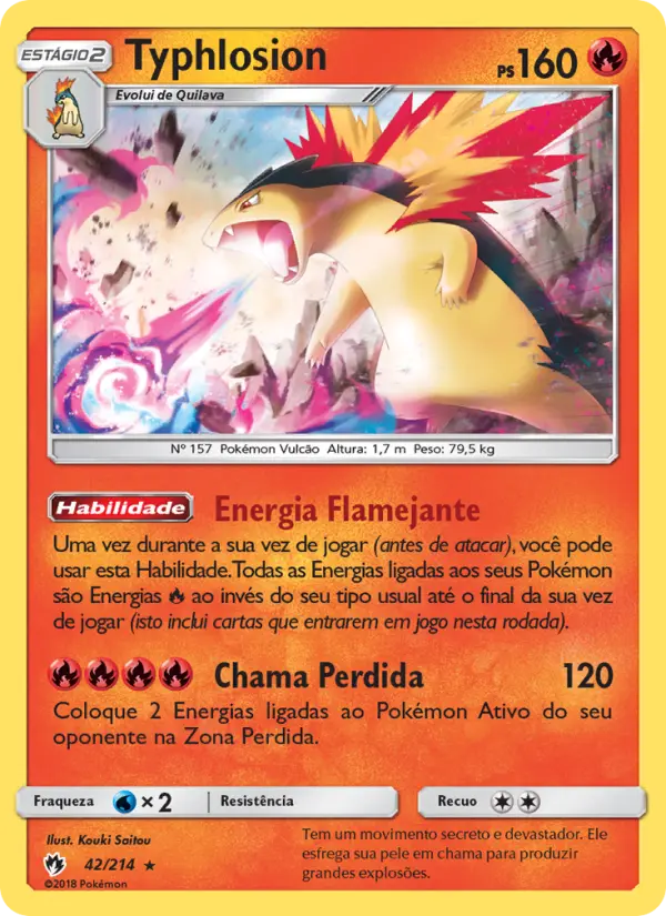 Carta Typhlosion, número 42/214 da coleção Trovões Perdidos